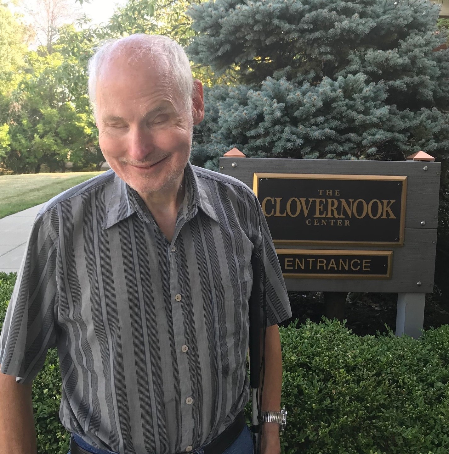 Terry posing in front of Clovernook sign