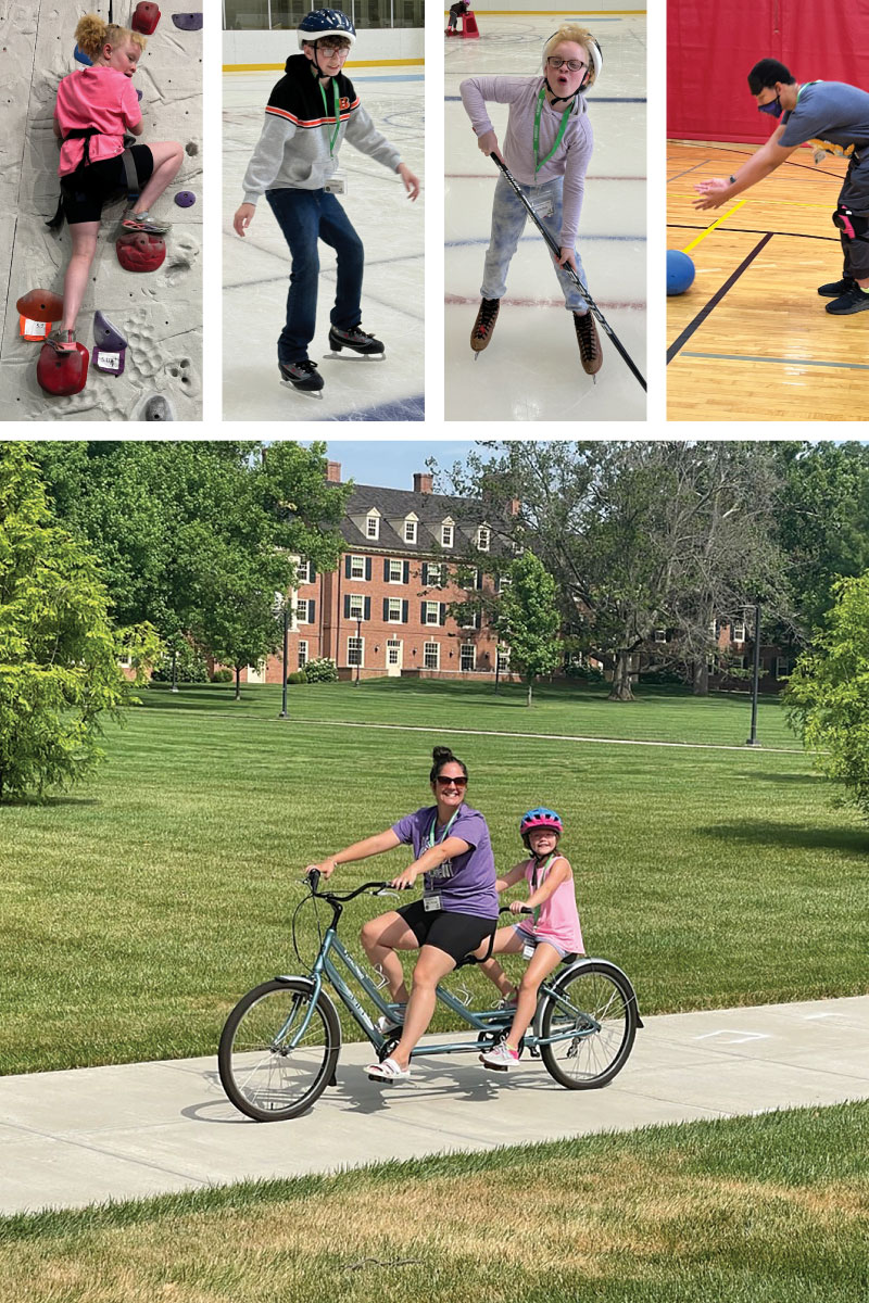 Rock climbing, ice skating, hockey, goalball and bike riding at 2024 summer camp.