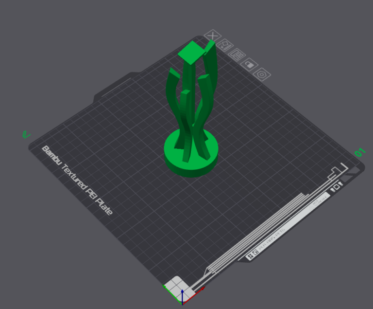 This is a 3D model of the Kigali Genocide Memorial. A tall and thin structure with four outer prongs and a central tower.